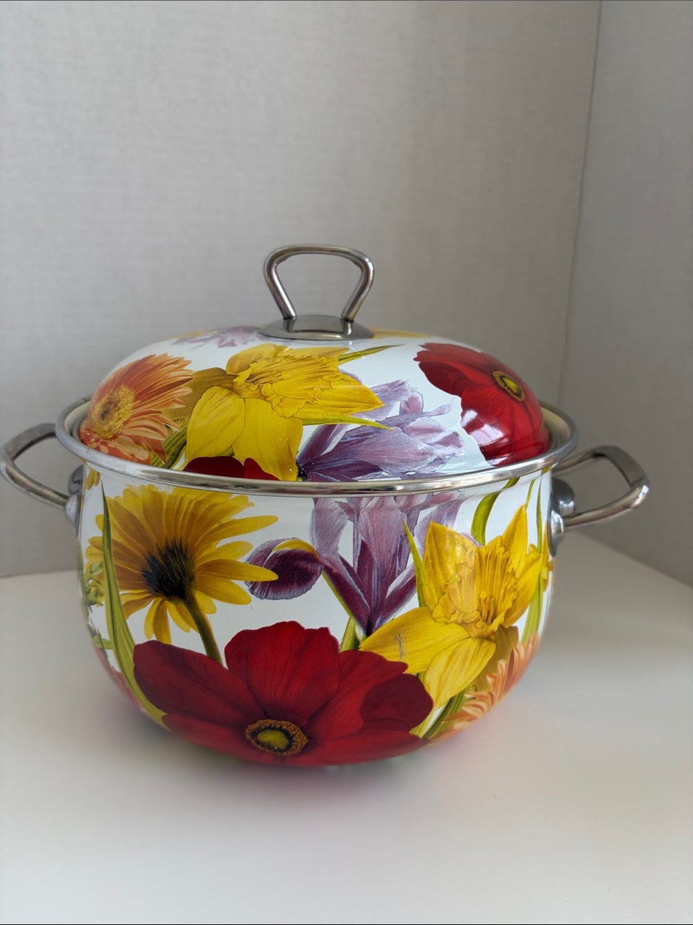 Pioneer Woman Floral Enamel Stockpot with Lid - Colorful Flower Print